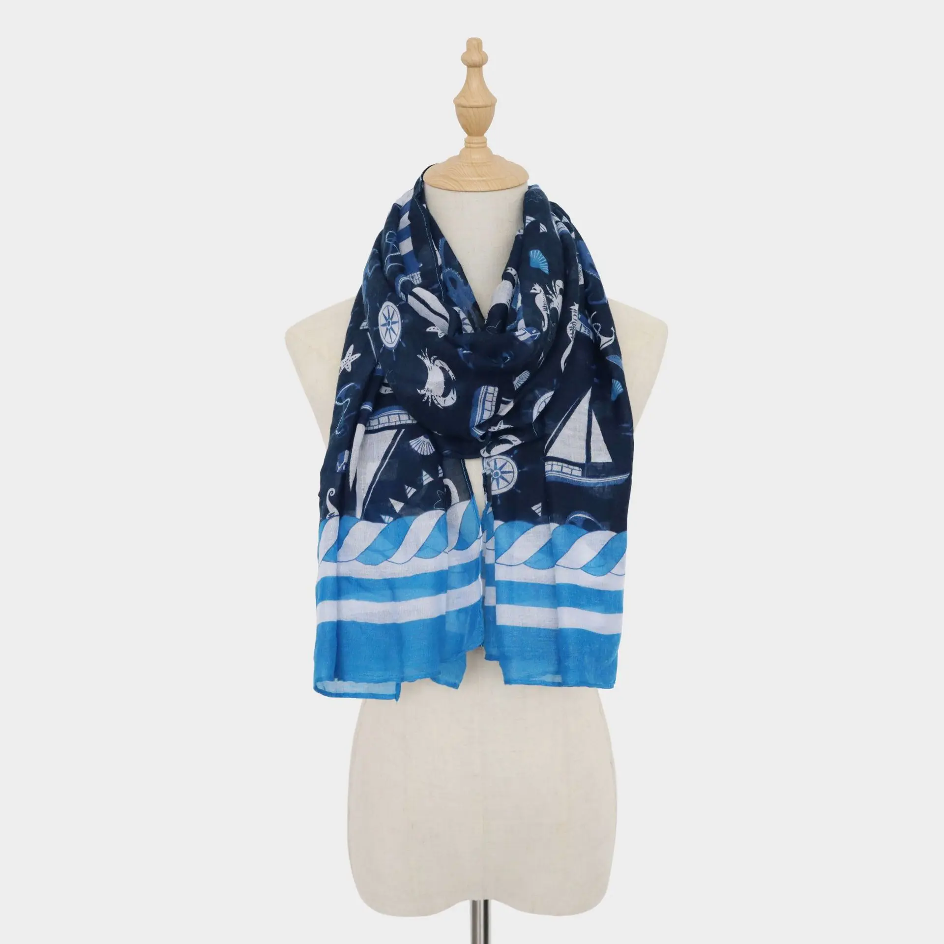 Scarf men and women octopus anchor sailboat whale small fresh navy print scarf long scarf shawl