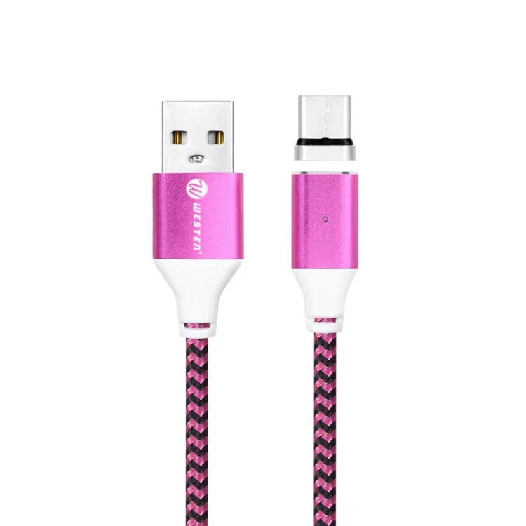 
fabric braided flat magnet data cable V8 I5 USB-C with led indicator magnetic data charger 