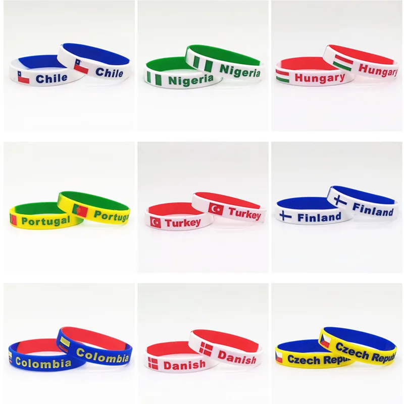 Country World Flag Engraved Bracelet Bangle Print Sports Silicone Wristband Men Women Elastic Rubber Band Bracelets