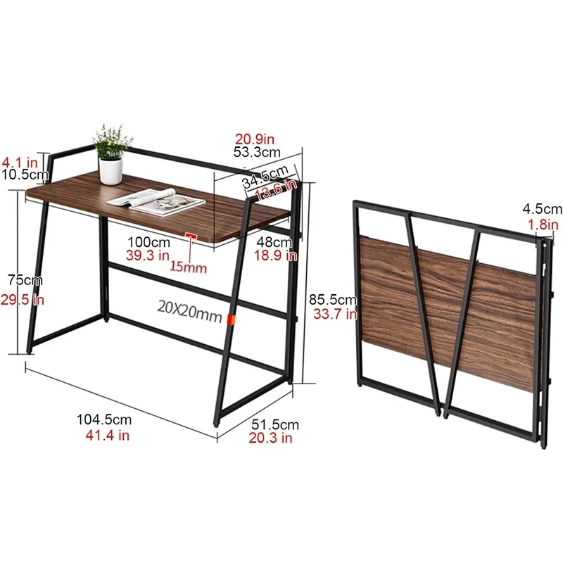 NEW DESIGN NO ASSEMBLY FOLDING DESKS COMPUTER TABLE WITH GUARDRAIL FOR HOME OFFICE