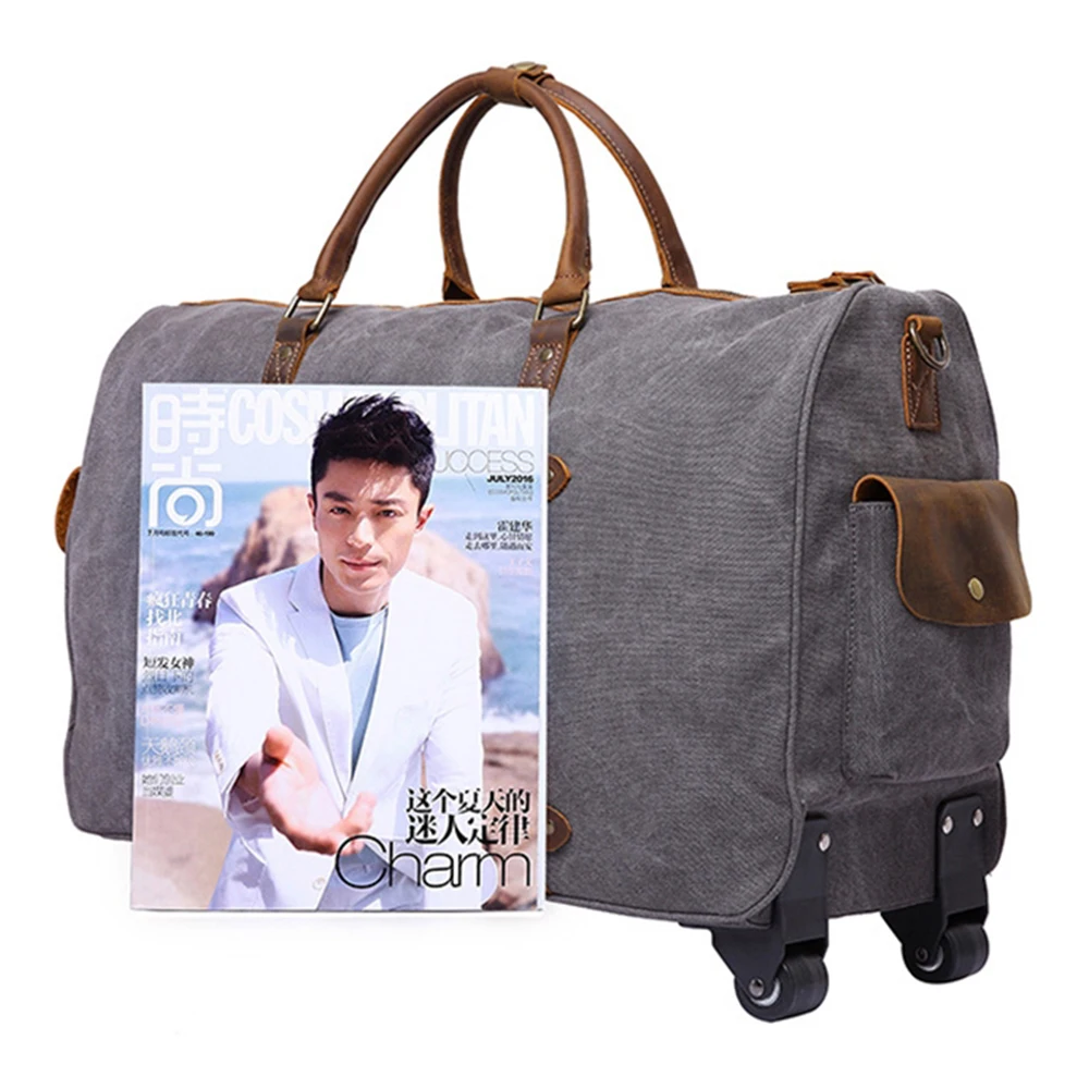 China Suppliers Wholesale Casual Waxed Canvas Duffle Bags Wheels Euro Big Travel Trolley Bag for Outdoor Activities