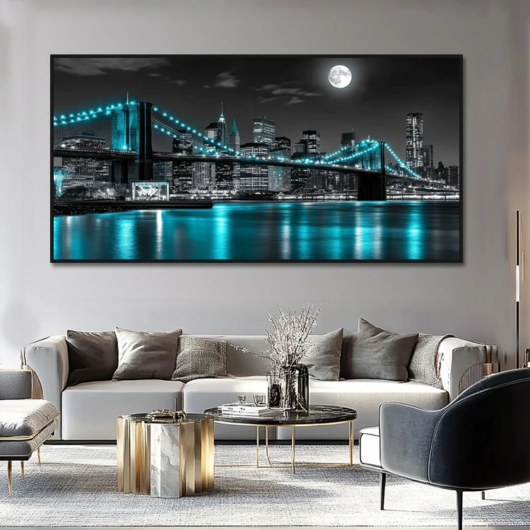 Новый Йорк мост современный холст печать синий цифровое искусство черный белый Строительная живопись для гостиной стены