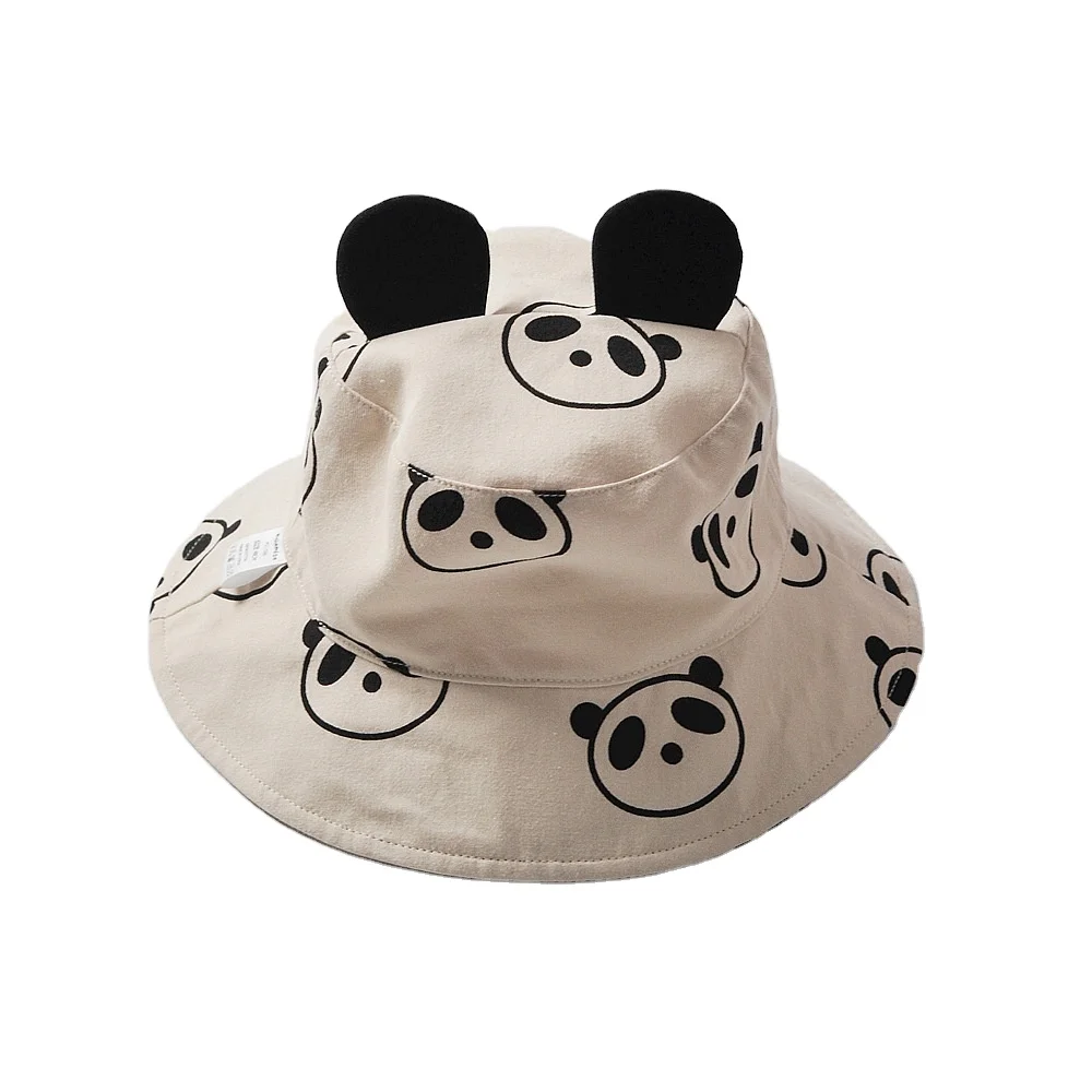Eco Friendly RPET Cute Panda Shape outdoor Newborn Kids Baby Children Travel Beach Sun Head Protection Cap Fisherman Bucket Hat