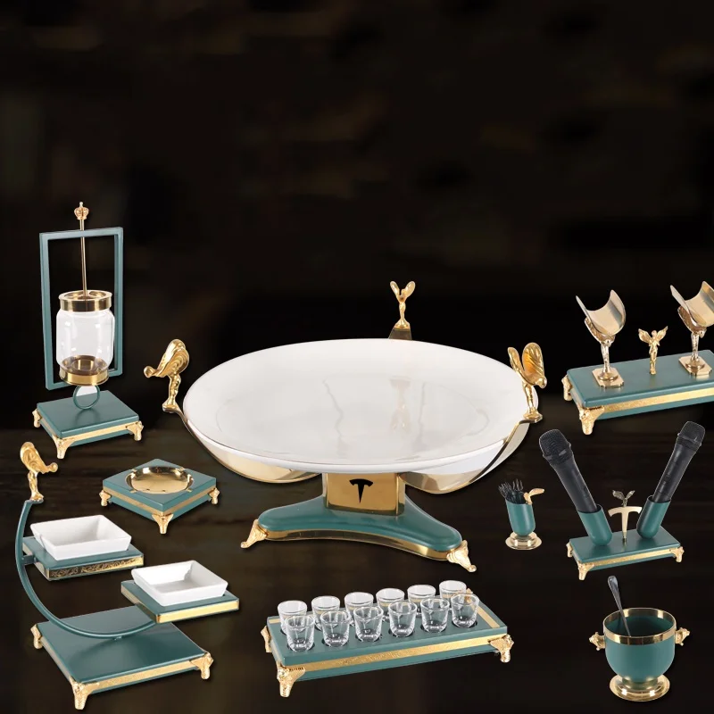 Bar table set high-end light luxury desktop stainless steel fruit tray rack set