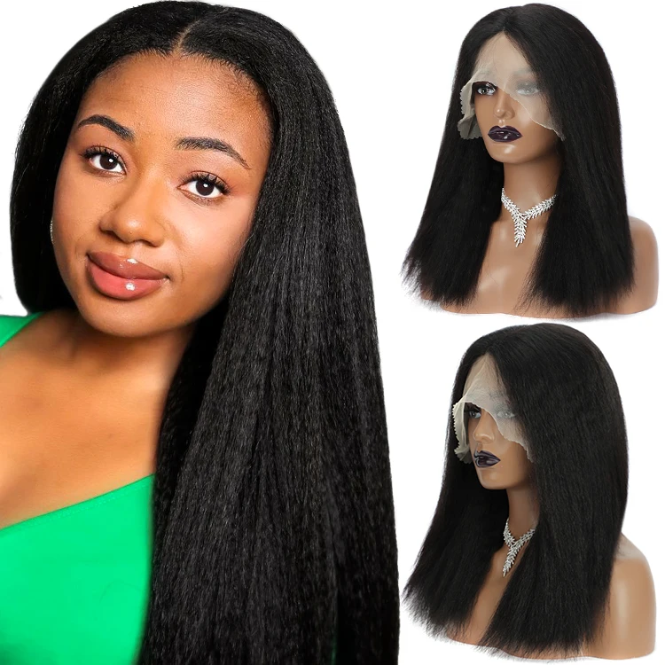 Forcuteu высокого качества Длинные Яки кудрявые прямые необработанные с кутикулой в одном направлении Virgin Швейцарский прозрачного кружева фронтальные во Вьетнаме, парик из человеческих волос