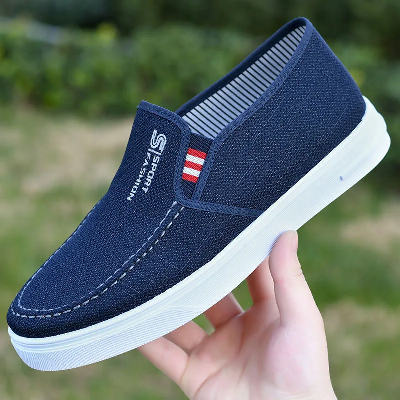 Wholesale Cheap Custom Fashion Comfortable Black Flat Slip-on Canvas Trendy Shoes Men Casual Loafer