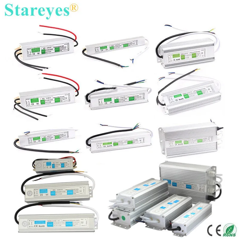 
 100 шт. IP67 водонепроницаемый трансформатор адаптер питания DC12V 24V мощностью 10 Вт, 15 Вт, 20 Вт, 25 Вт 30 Вт 36 Вт, светодиодные полосы освещения мощностью 45 Вт, 50 Вт, 60 Вт, 80 Вт, 100 Вт 120W 150W 200W  