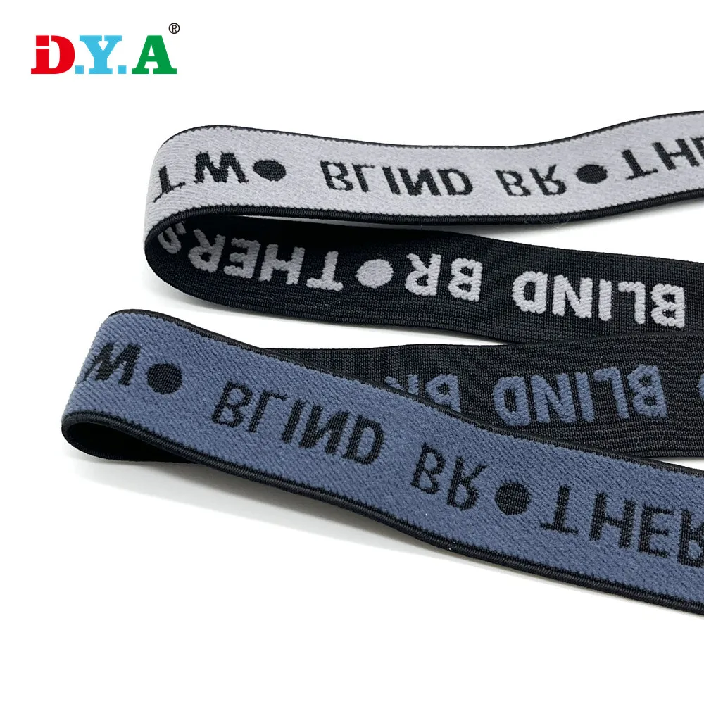 Custom printed embossed logo jacquard nylon polyester rubber elastic webbing woven elastic band for clothes elastic belt