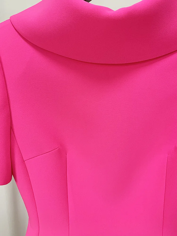 2023 New Summer Women Peach Color Short Sleeve Boat Neck Sexy Backless Mini Bodycon Dress Birthday Evening Party Dress