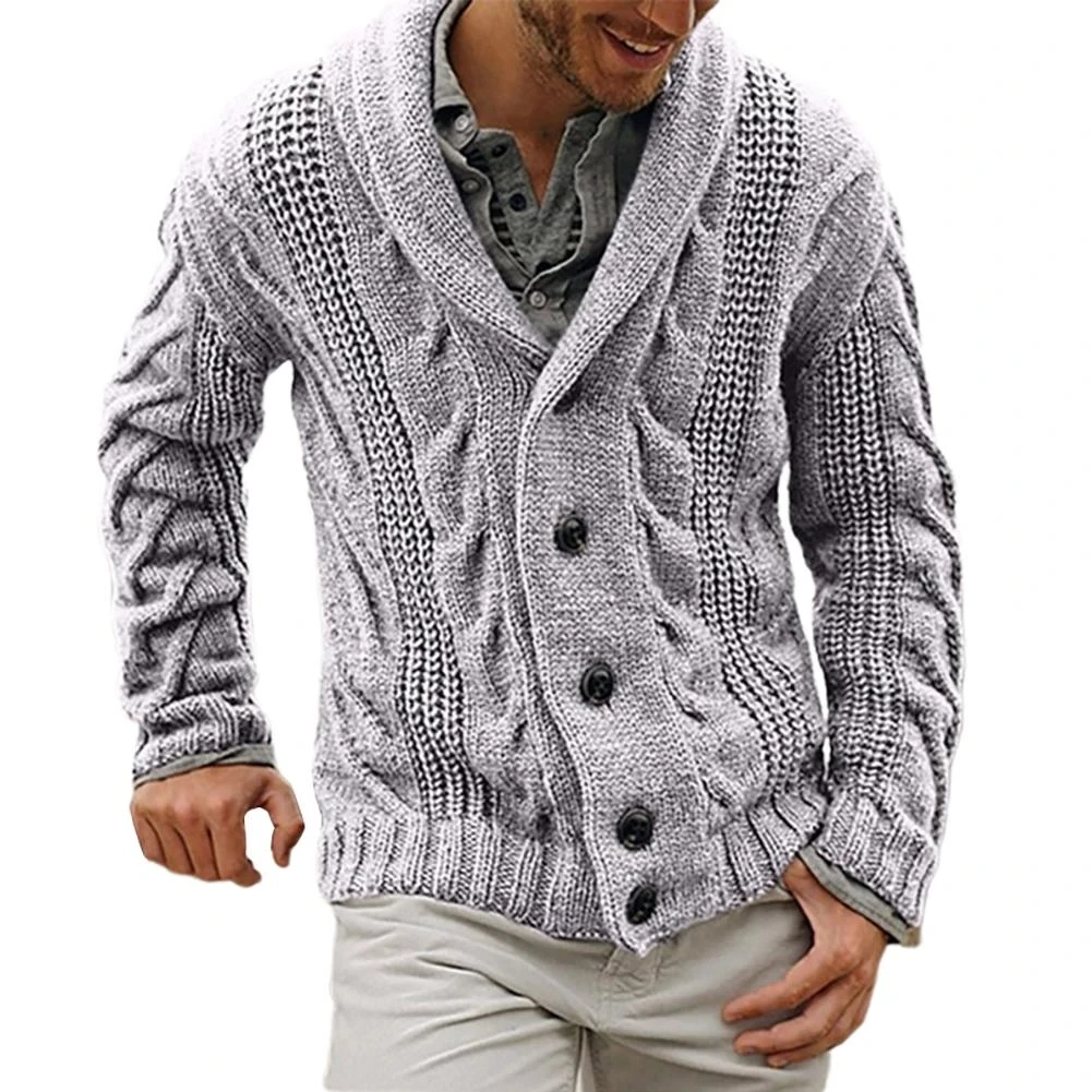 Winter Autumn Men Solid Color Knitted Sweater Buttons Cardigan Warm Jacket Coat