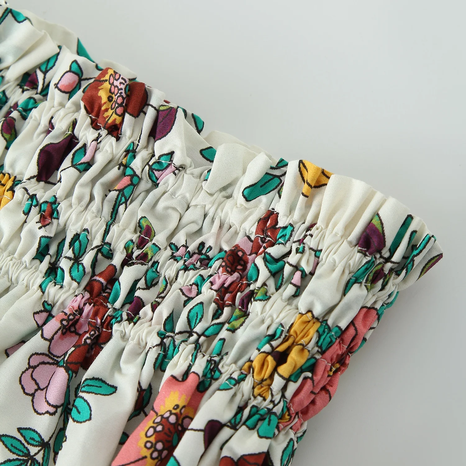 Green Hawaiian Clothing Elastic Ruched Waist Tiered Print Skirt Stretch Chic Boho Floral Print Pacific Island Maxi Skirt Women