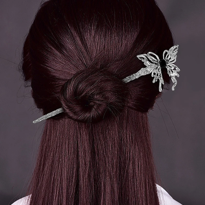Custom Handmade Alloy Butterfly Hair Sticks Chinese Hairpin Hair Stick For Woman Back Bun Decoration