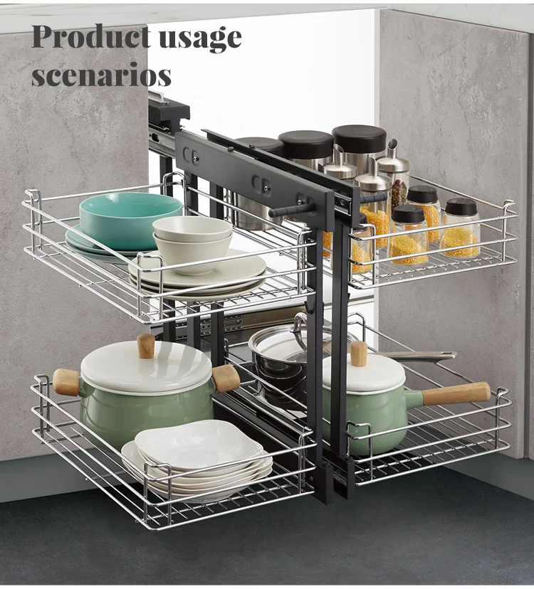 Hot sale kitchen cabinet unit soft closing magic corner pull out basket