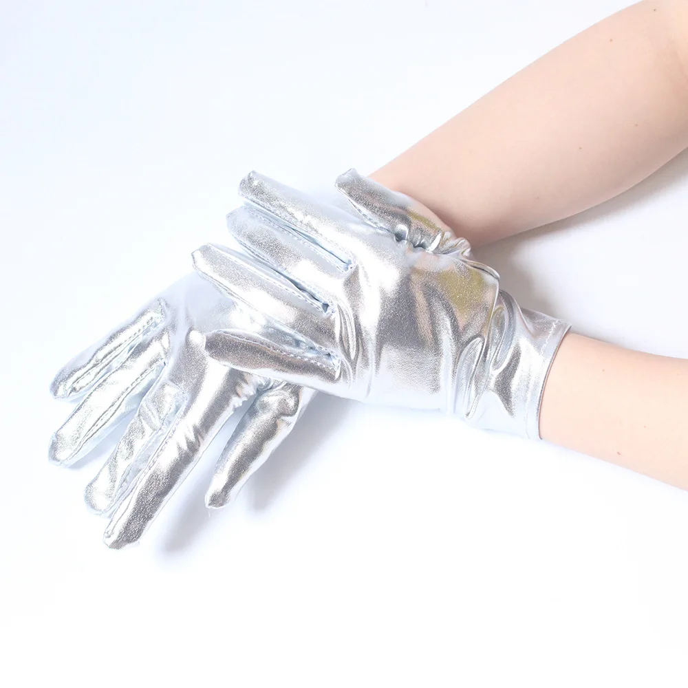Glitter leather play punk pole dance gloves Short patent leather dance stage performance etiquette gloves