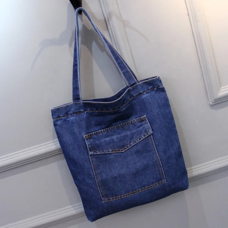 Wholesale Custom Ladies Casual Jean Shopping Denim Handbag Tote Bag for Women Girls