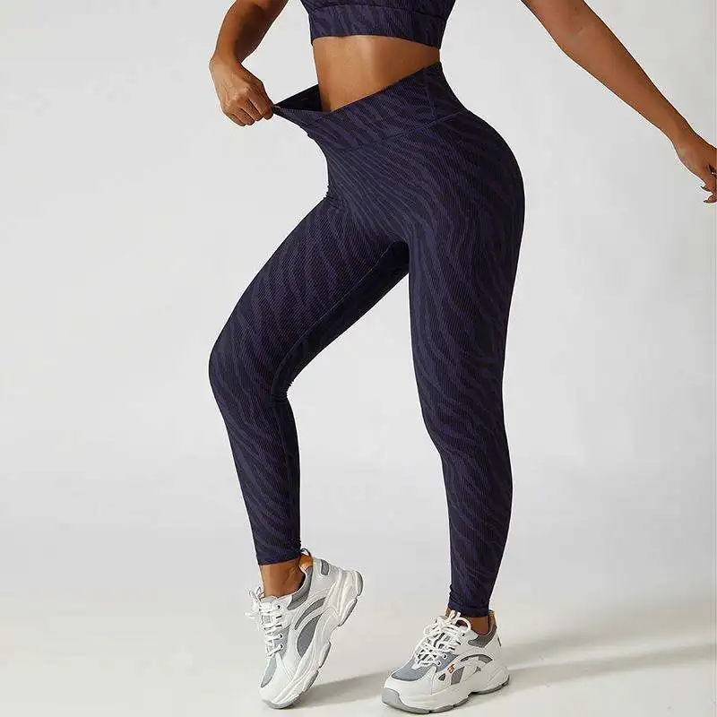 Women Sports Yoga Apparel Activewear V Shape Seamless Leopard Print Leggings Plus Size Workout Wear Cross High Waist Yoga Pants