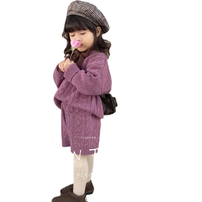Custom Wholesale Girls Fall And Winter Knitted Sweater Cover Warm Cotton Shorts Two Piece children cute set