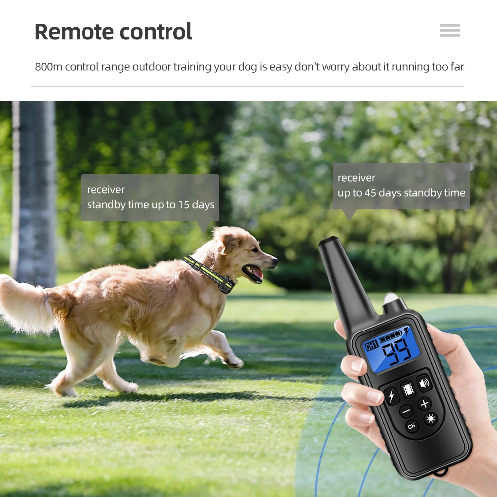 Rechargeable Electronic Pet Dog Training Collar 800m Waterproof Stop Barking LCD Display Remote Control For Shock Collars
