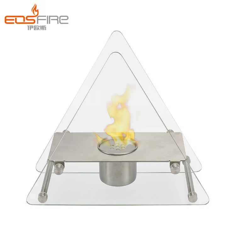 Decorative triangle glass surround tabletop bioethanol fireplace