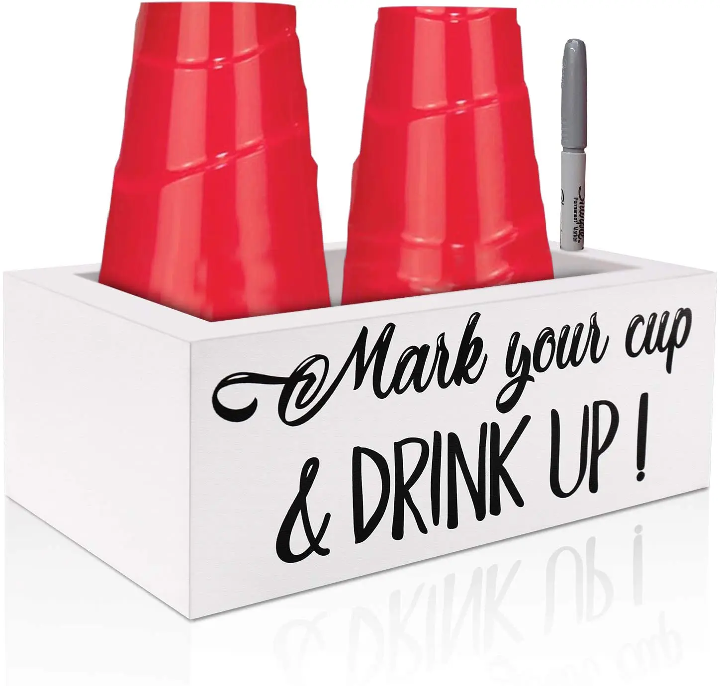 
Wooden Organizer Storage Farmhouse Mark Your Cup and Drink Up Rustic Party Double Cup Holder 