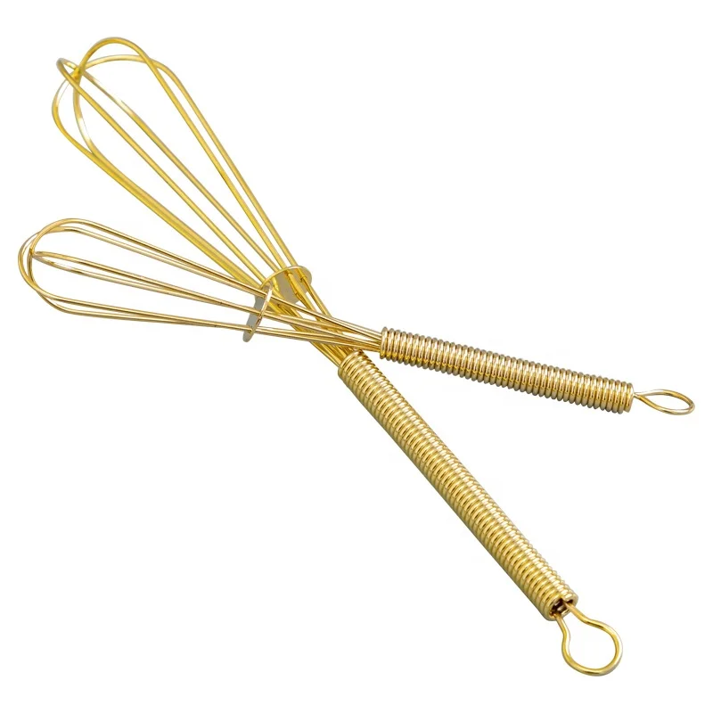 hot selling 13cm 18cm metal stainless steel egg whip gold color mini whisk