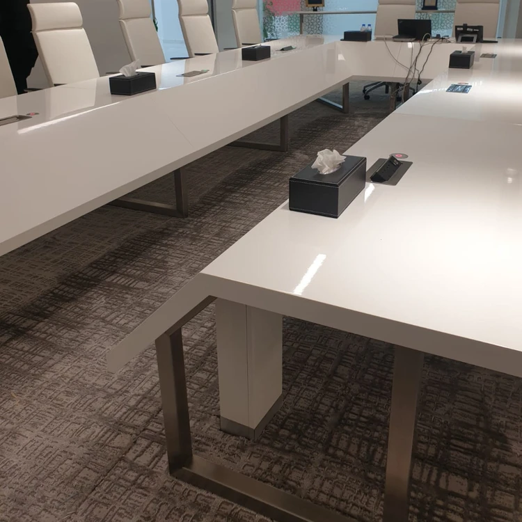 U Shape White Conference Table for 24 Persons Modern Conference Wood Conference Room Table and Chairs