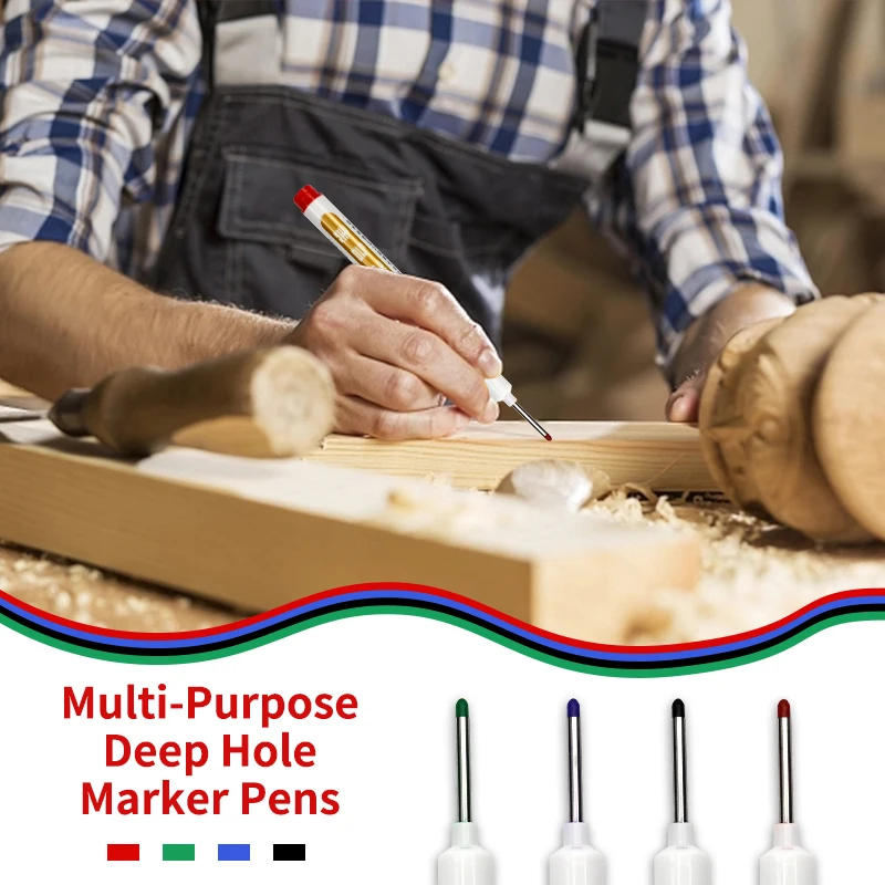 New Product Multi-Purpose Deep Drill Hole Long Nib Waterproof Marker Pens Colorful Carpenter Pen for Bathroom Woodworking