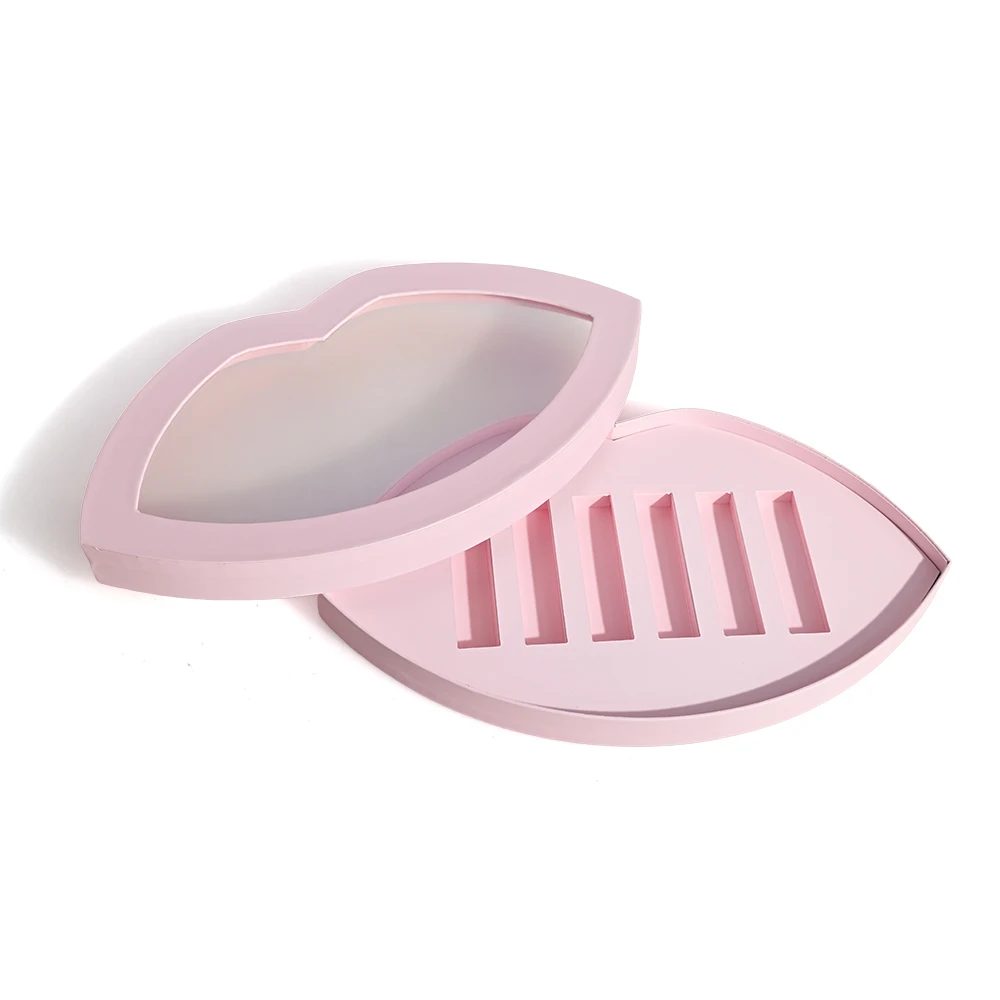 Biodegradable Boite Cadeau Handmade Custom Paper Insert Pink Lip Shaped Lip Gloss Gift Box With Windows