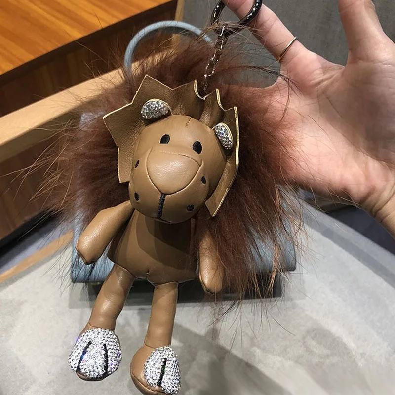 Lion Diamond Paw Doll Cartoon Cashmere Wool Bag Ornament Car Keychain
