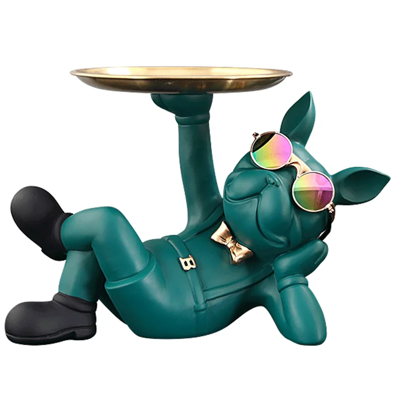 Wholesale high quality bulldog sculpture with tray bulldog statue butler statue with tray  home decoration