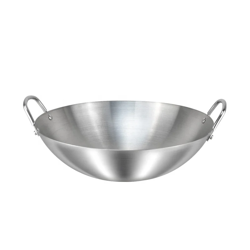 Factory-outlet stainless steel wok pan Chinese traditional wok with two handles range size 30 to 100cm