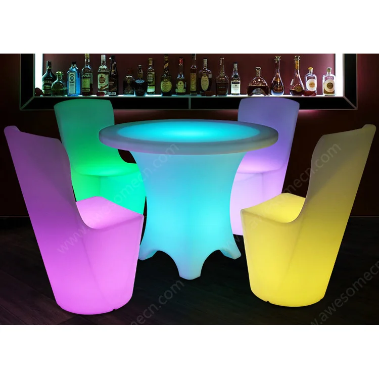 Best selling Glow Dining LED Table Set With 6 Rattan Chairs Outdoor Patio Furniture