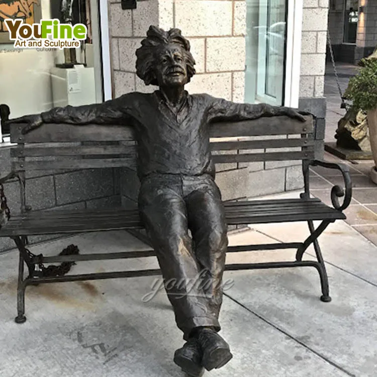 High Quality Famous Figure Customized Bronze Albert Einstein Sculpture Man On Bench
