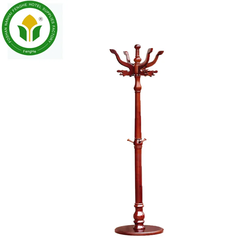 Hotel furniture bedroom rubber wood coat rack stand wood clothes tree
