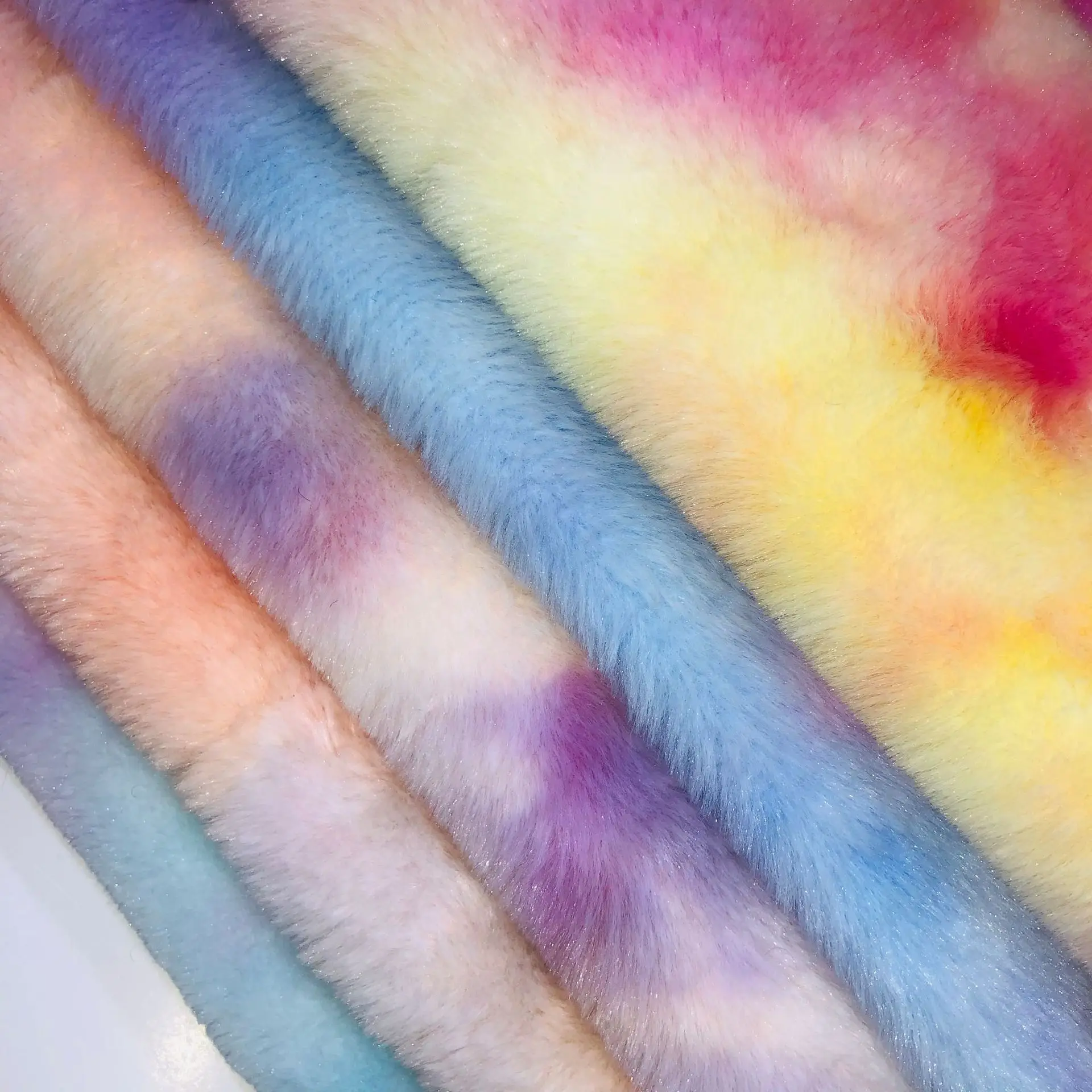 High Quality Custom Knitting, Plush Heavy Coat Blazer Tie-dye Faux Fur Fabric Printed Faux Rabbit Fur Fabric/