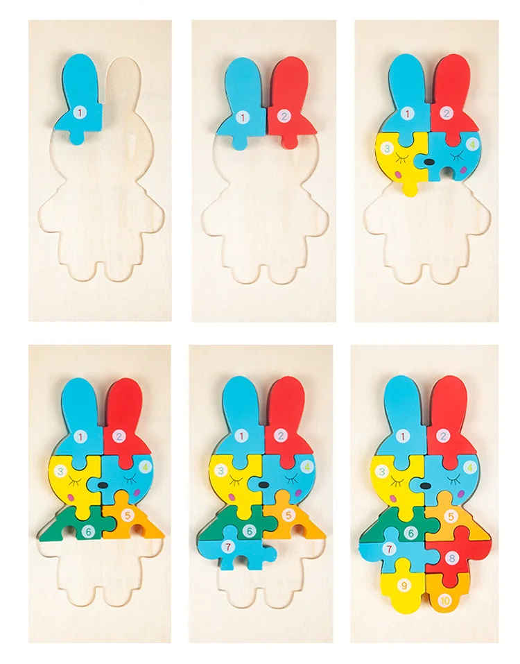 Wooden Cartoon 3D Dinosaur Animal Car Jigsaw Puzzle Board Games Toddler Early Educational Montessori Toys For Kids Boys Girls