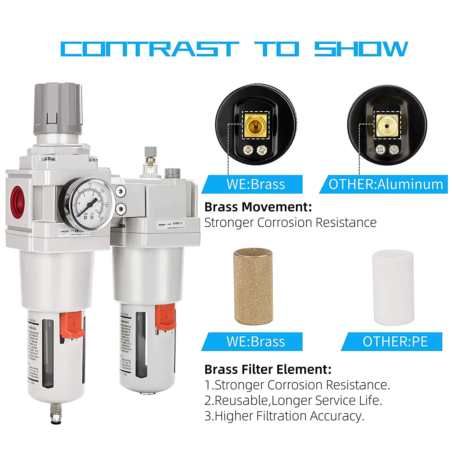 NANPU SMC FRL Air Source Treatment Filter AC2010 AC3010 AC4010 AC5010 BSP Pressure Reducing Valve Oil-water Separator Regulators