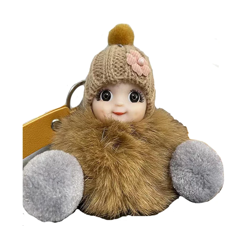 Custom Cute Plush Smiling Baby Keychains Fluffy Plush Doll Keychain For Women Girl Bags Pendant