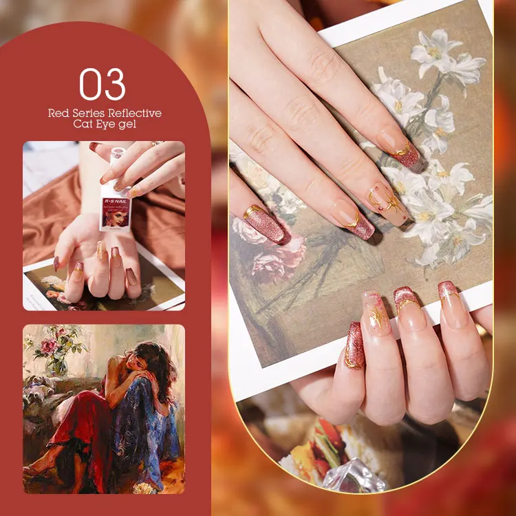 Red Series Reflective Cat Eye Gel uv gel polish private label 3 in 1 one step gel nail polish for nail salon