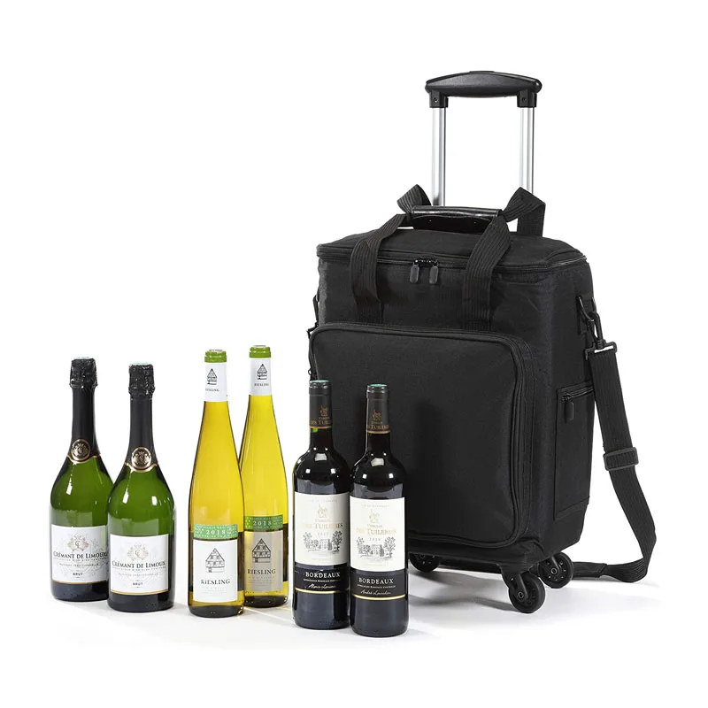 Custom Professional 6 Bottle Wine Bag Leakproof Wine Cooler Bag Wine Luggage With Removable Dividers and Wheels for Travel