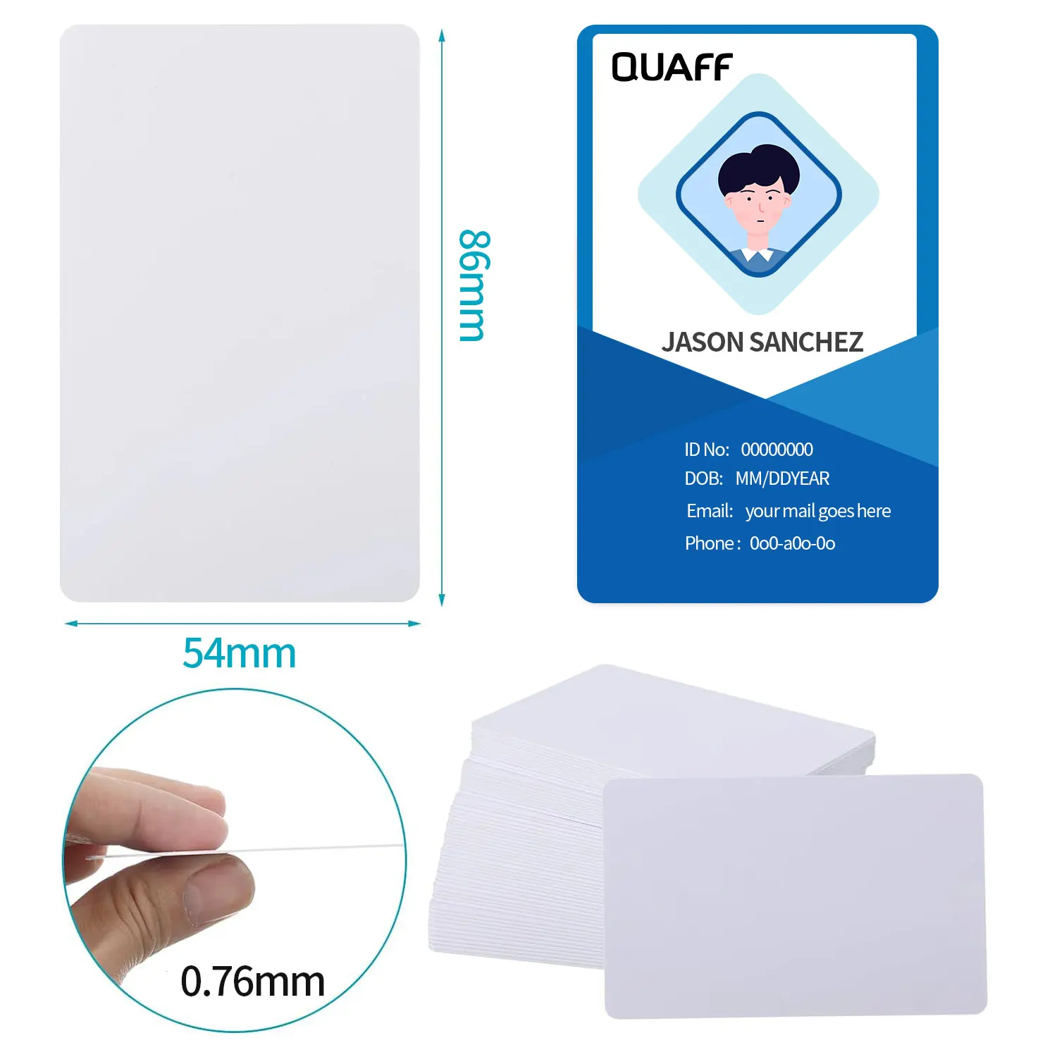 QUAFF Blank PVC ID Cards 86*54 mm Plastic ID Badge Business Cards Printer Label Plastic Digital Printing by L8058 L18058