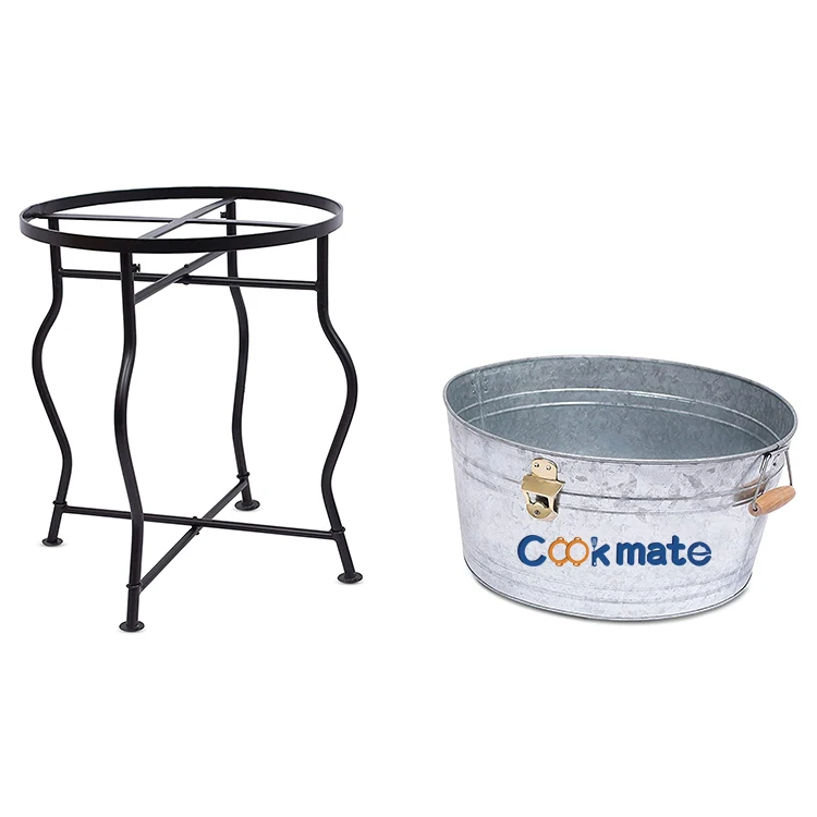 Large Liter Container Beer Beverage Tub Metal Galvanized Bucket With Wood Handles