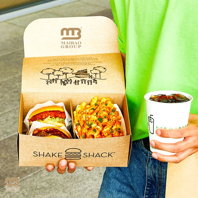 Customized Printed Eco Reusable Potato Chip French Fries Fried Chicken Sushi Paper Hamburger Packaging, Takeaway Food Burger Box