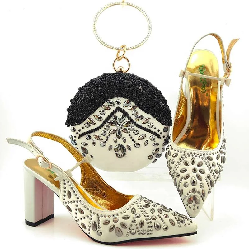 AB8622 Lady Party shoes bag set Beautiful design High Quality Pu heel:9cm shoes to match bag