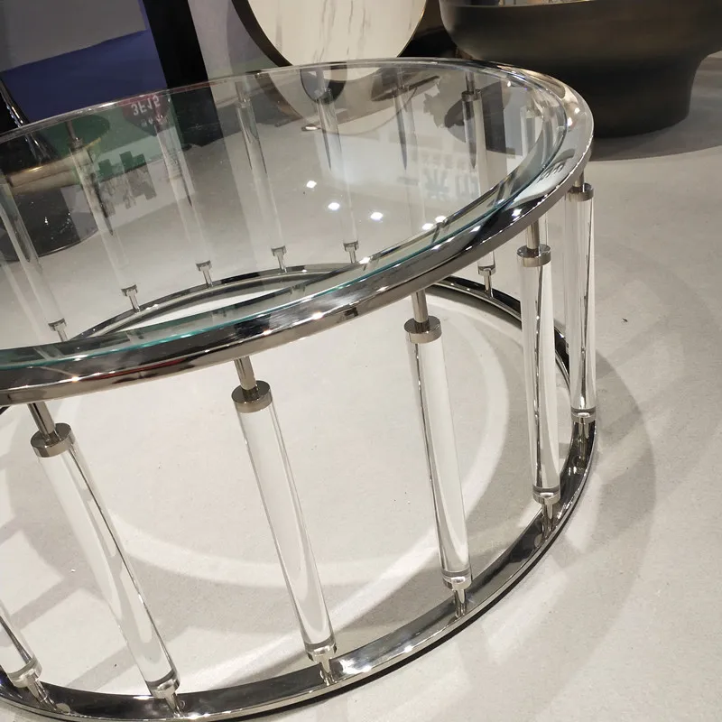 Luxury Oval Glass Top Metal Frame Acrylic Side Coffee Table Wedding Decoration Cake Table For Living Room Glass Customized Size