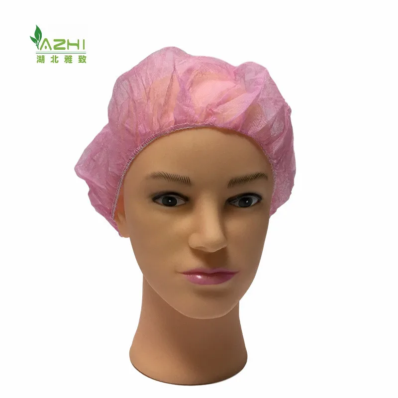 hot sale non-woven pink disposable round cap clip cap bouffant surgical cap  pink