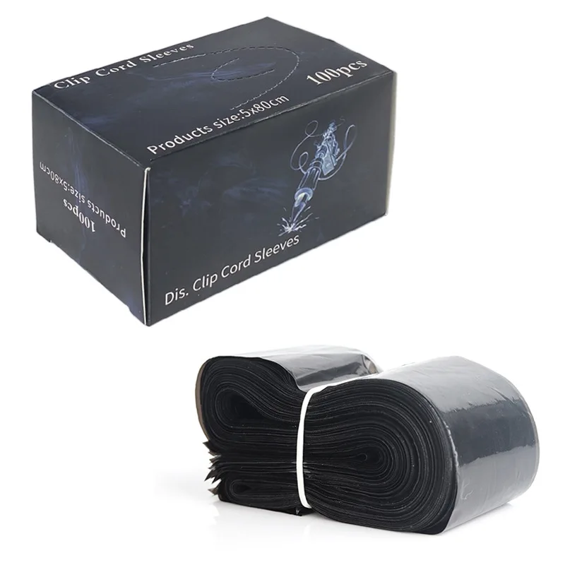 Black Clip Cord Covers 100PCS Disposable Covers Clip Cord Sleeves Machine Protection Covers Bags Filter Pen Type Bags