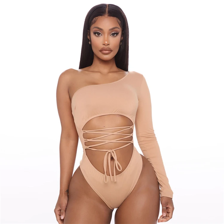 2021 Autumn Fashion Women Bodysuits+One-Shoulder Long Sleeve Hollowed-Out Sexy Bodysuits Catsuit Latex Men