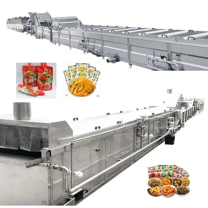 Continuous Water Bath Pasteurizer Tunnel Pasteurization Drying Machine Pasteurizing Pouch Pickles/Juice/Milk/Meat food/Sauce/Jam