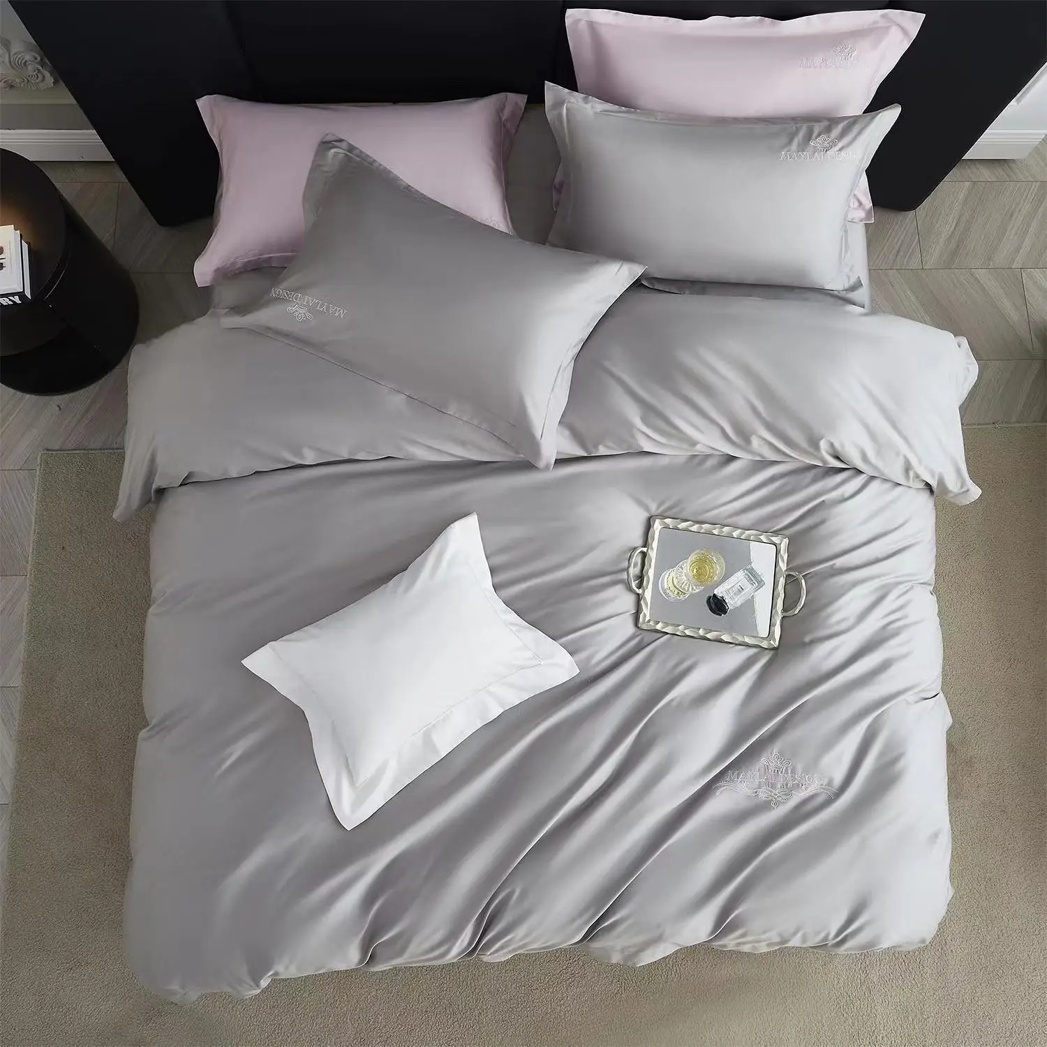 Luxury 100% Cotton Natural Organic 4-In-1 Bedding Set White Custom King Queen Size Duvet Comforter Cover Bed Sheet Bedding Set